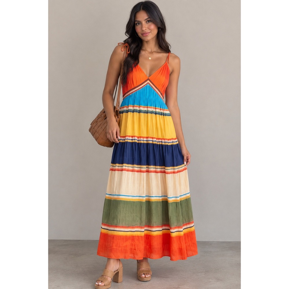 Flaw!! Anthropologie Dresses Tanvi Kedia V-Neck Colorblock Midi Dress Sz S NWT